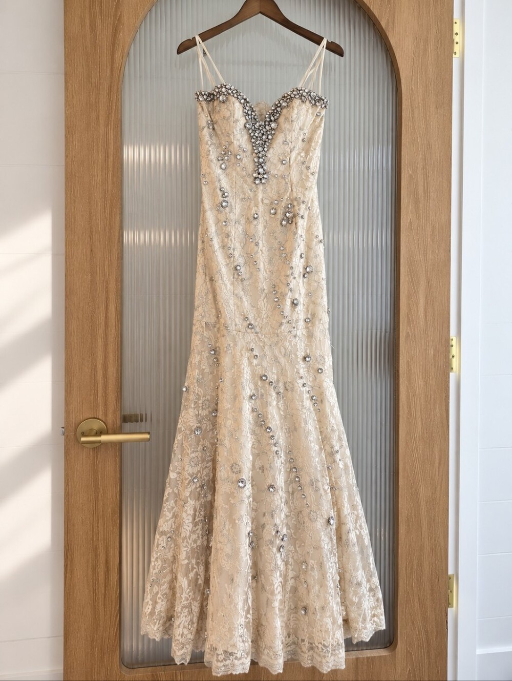 Vintage Terani Couture Iridescent Cream Gown, Beaded And Boned